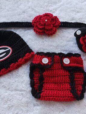 Crochet Baby Girl Georgia Bulldogs Football Inspired Outfit Photo Prop